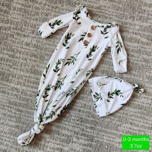 Caden Lane knotted gown and hat Olive leaf white green size 0-3 months